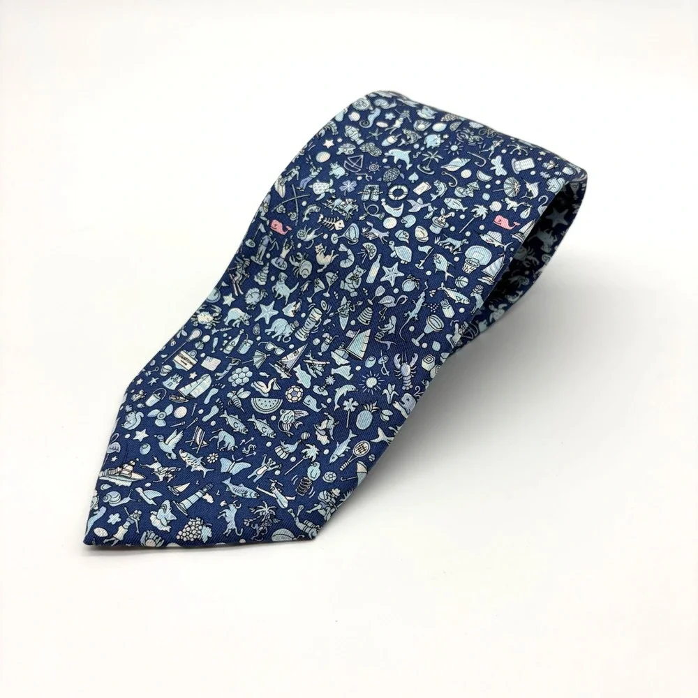 Vineyard Vines Martha's Vineyard Mens Silk Tie Multi Icon Design Nautical Golf
